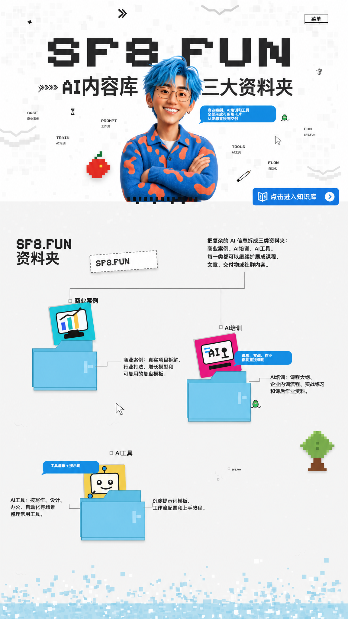 SF8.FUN AI内容库：三大资料夹，点击进入知识库